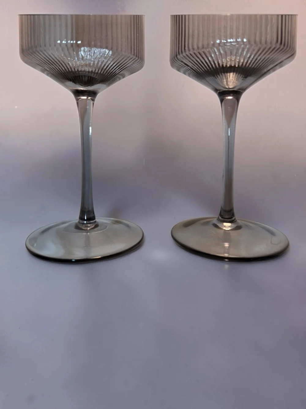 Smoky Gray Ribbed Stemmed Wine Glasses - Set of 2 ♡*